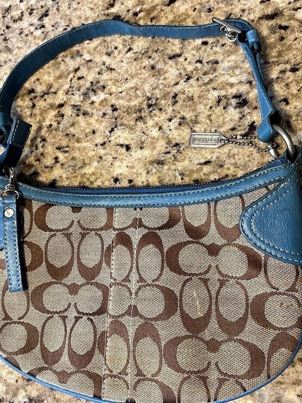 Vintage Coach Soho Mini Signature Hobo Shoulder Bag Blue & Brown
